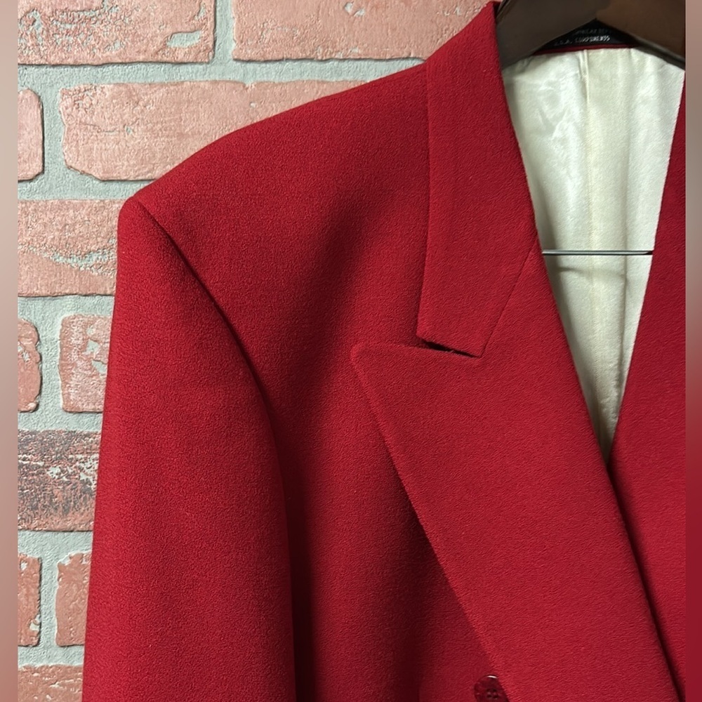 Vintage Classic Red Double-Breasted Men's Crepe Blazer